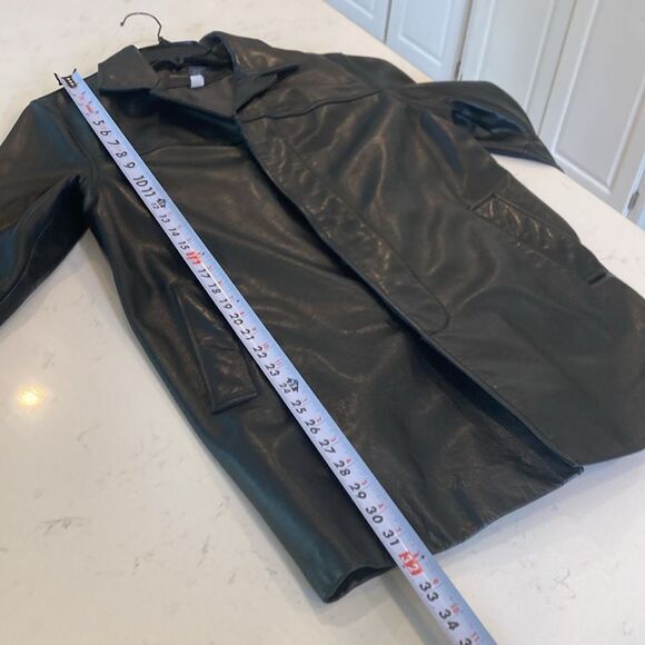 Banana Republic Button Front Black Leather Barn Coat Jacket Small - Picture 5 of 11